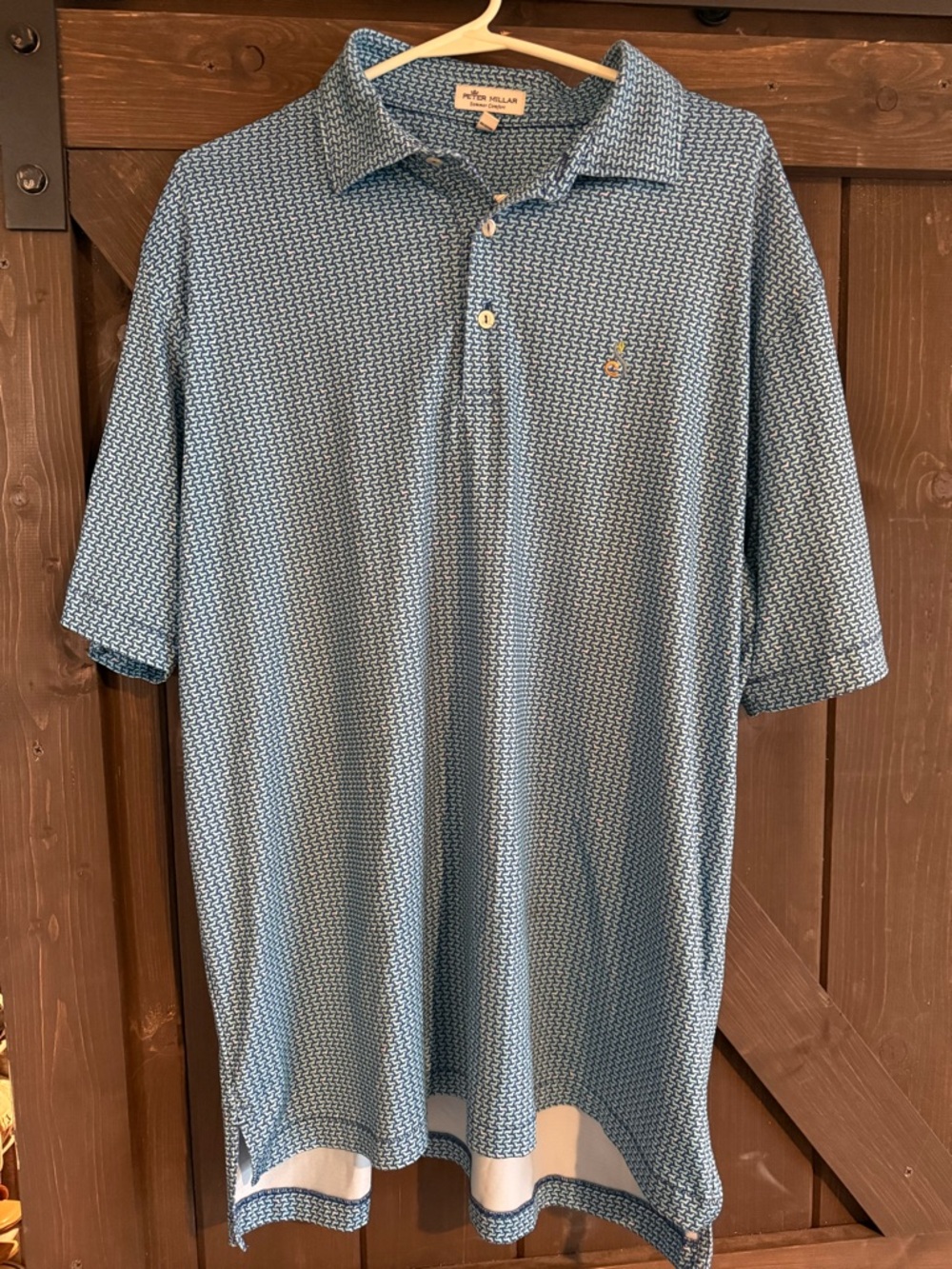 Peter Millar Blue Dachshund Micro-Pattern Polo Size: M